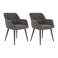 STUHL mit Armlehnen 2er-Set - Stoff & schwarzes Metall - Grau - HEKA - Anthrazit, Textil (61/78/59.5cm) - Vente-Unique