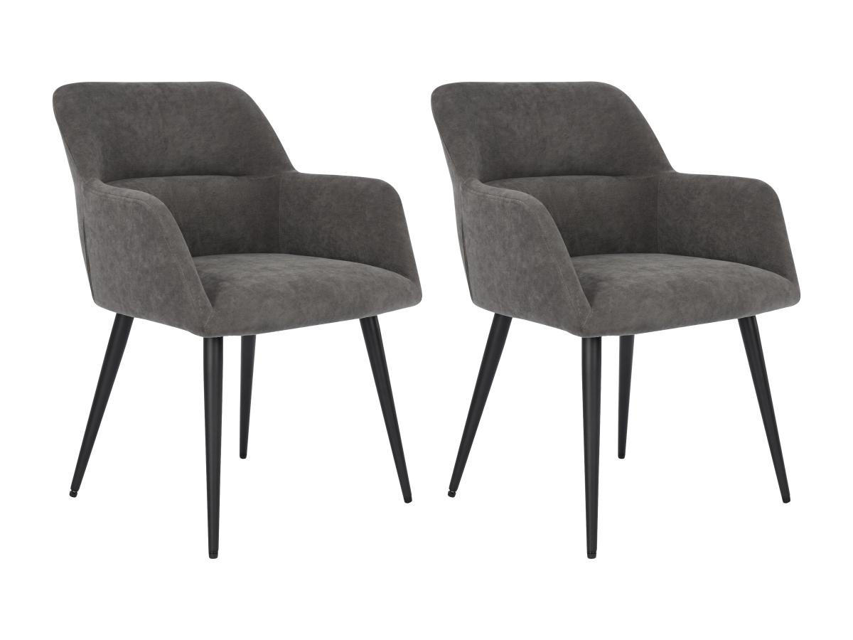 STUHL mit Armlehnen 2er-Set - Stoff & schwarzes Metall - Grau - HEKA - Anthrazit, Textil (61/78/59.5cm) - Vente-Unique