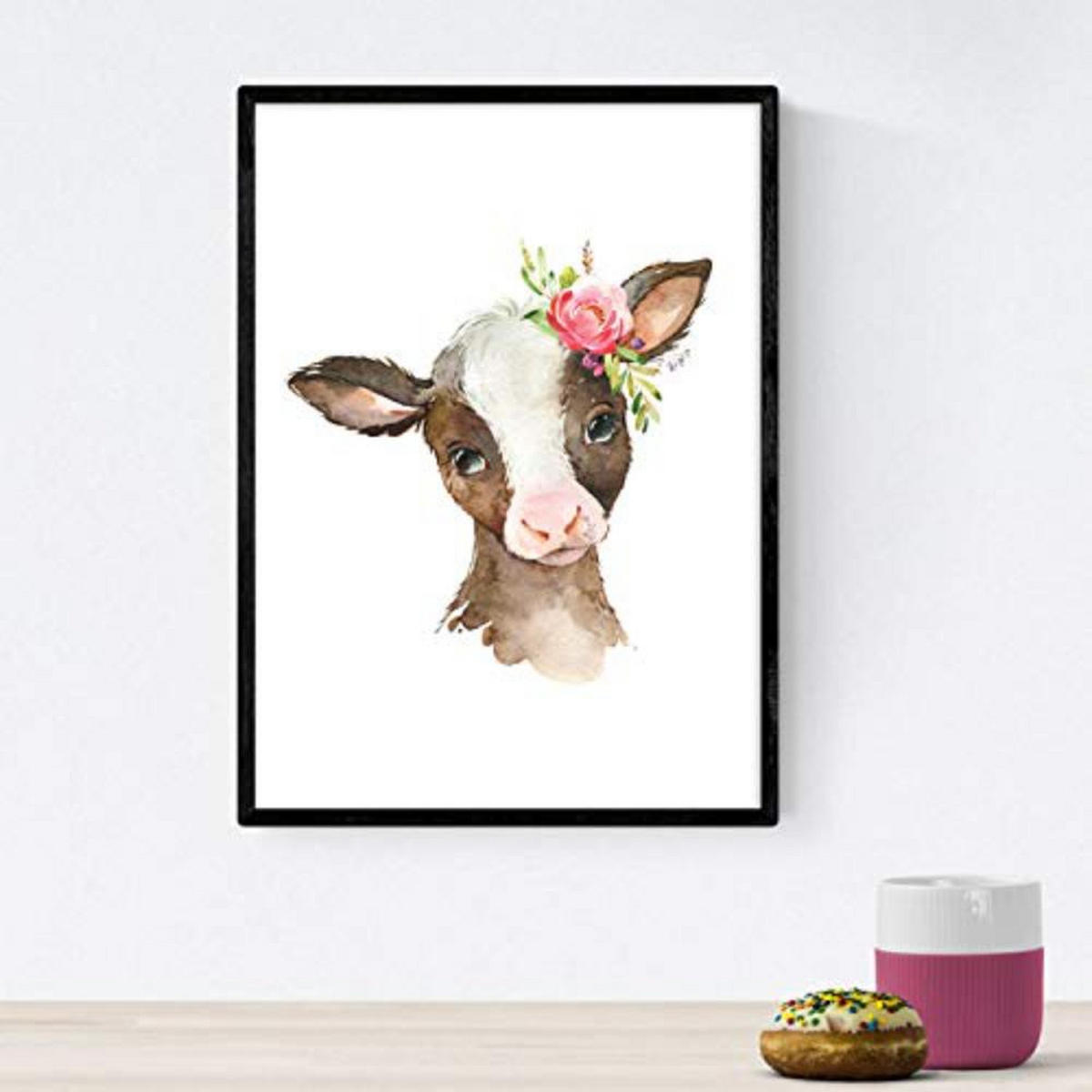 POSTER Set mit 4 Leopard Duck Kuh und Pferd A4 Schwarzer Rahmen - Schwarz, Papier (29.7/3cm) - Nacnic