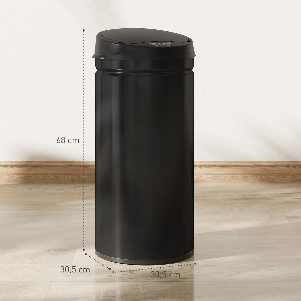 MÜLLEIMER AUTOMATISCHER SENSOR 42L 30,5/30,5/68 cm Edelstahl Schwarz Küche - Schwarz, Metall (30.5/68/30.5cm) - Rolipo