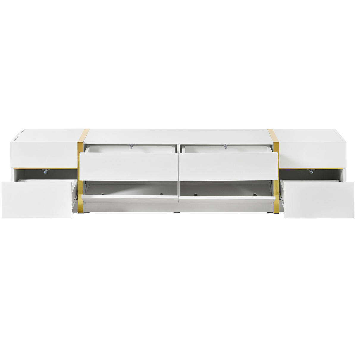 TV stolek 180/40/38 cm z MDF a dřevotřísky s vysokým leskem, 4 zásuvkami a 2 dvířky, Bílá - bílá, kompozitní dřevo (180/38/40cm) - Redom
