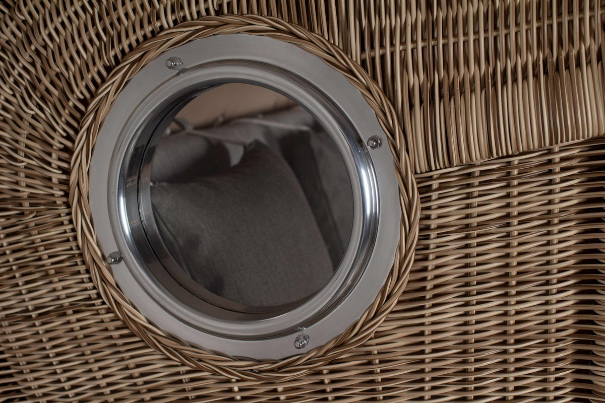 STRANDKORB Düne 2-Sitzer Teak Shell Bullauge - Braun/Grau, Holz/Metall (125/170/80cm) - Mr. Deko