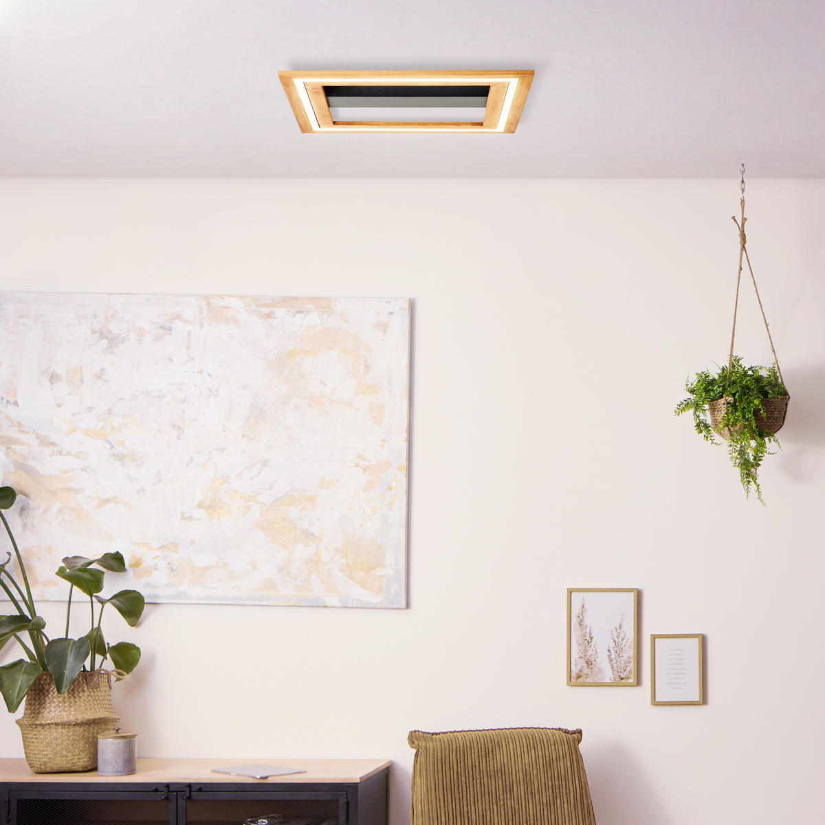 DECKENLEUCHTE Rhea G99748/76 - Schwarz, Holz (45/45/4.6cm) - Brilliant