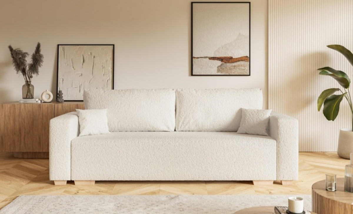 SOFA Ecru SOFIA Drei-Sitzer Stoff Bouclé - Ecru, Textil (236/92/85cm) - Sepro Meble