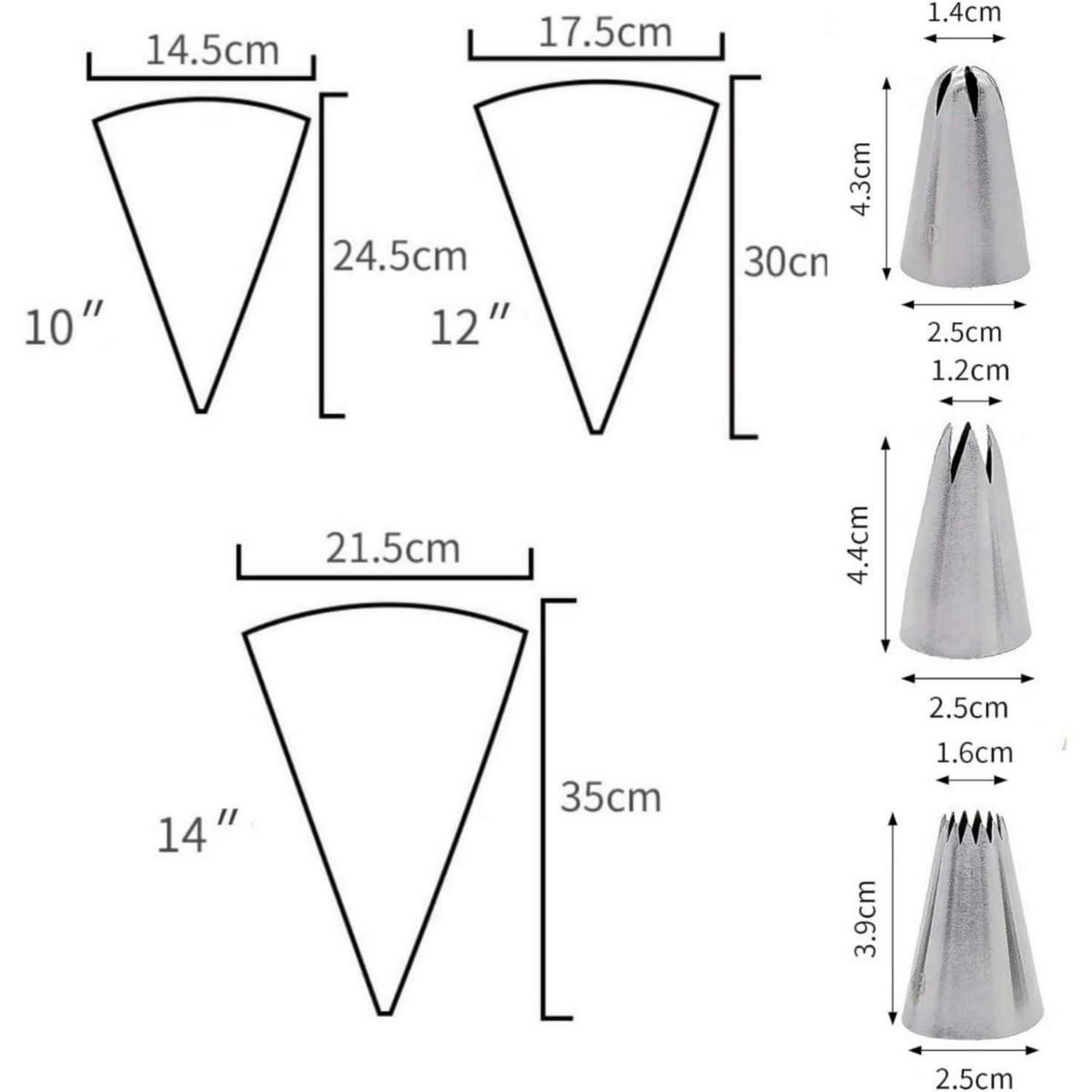 SPRITZBEUTEL-SET 3-teilig mit Tüllen 25/30/35 cm - Weiß, Textil (21.5/1/35cm)