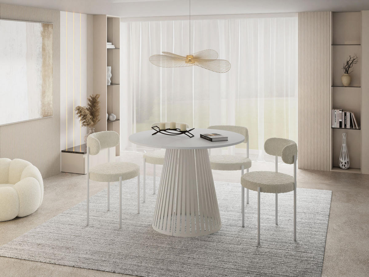 ESSTISCH Naro rund ausziehbar mit Lamellen-Metallgestell in Beige Kaschmir, Weiß 120-200/120/76 cm - Kaschmir/Weiß, Holzwerkstoff/Metall (120/120/76cm) - WFL GROUP