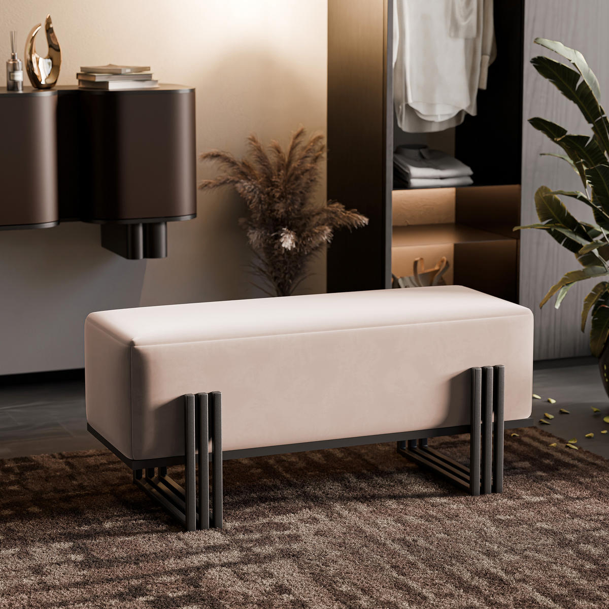 POLSTERBANK TEO 80 cm Schwarz / Beige ,Metallgestell - Beige, Metall (80/47/35cm) - Idohome