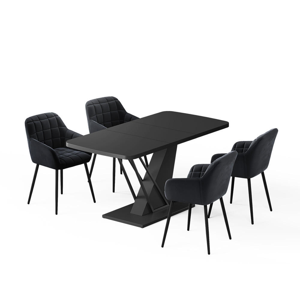JEDILNA MIZA Fenaro, Črna, 120 x 80 cm s 4 jedilnimi stoli - črna, leseni material (120/76/80cm) - Vicco