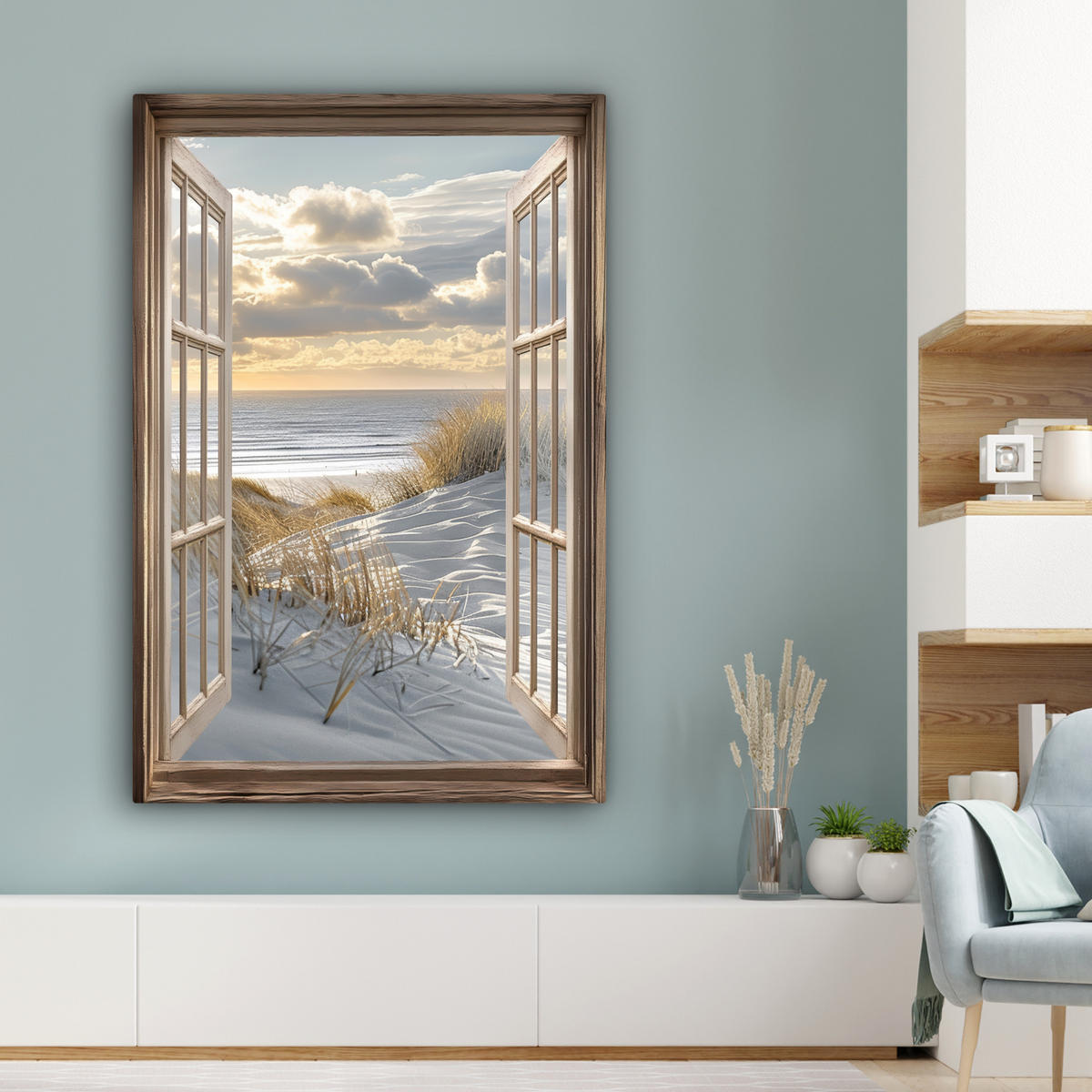 LEINWANDBILD Ausblick - Strand - Dünen - Meer - Natur 80x120 cm - Sandfarben, Textil (80/120cm) - MuchoWow