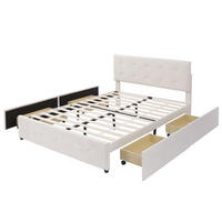 POLSTERBETT 140/200 cm in Samtstoff mit Schubladen - Beige, Holz/Textil (140/200cm) - KOMHTOM
