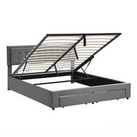 POLSTERBETT 160/200 cm mit hydraulischem Bettkasten, Schubladen & höhenverstellbarem Kopfteil, Grau - Grau, Textil (160/200cm) - Redom