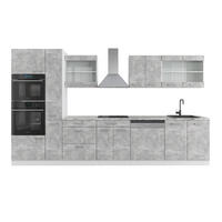 KÜCHENZEILE R-Line Beton/Weiß 350 cm mit Hochschrank, ohne AP - Schieferfarben/Weiß, Holzwerkstoff (350/81.6/46cm) - Vicco