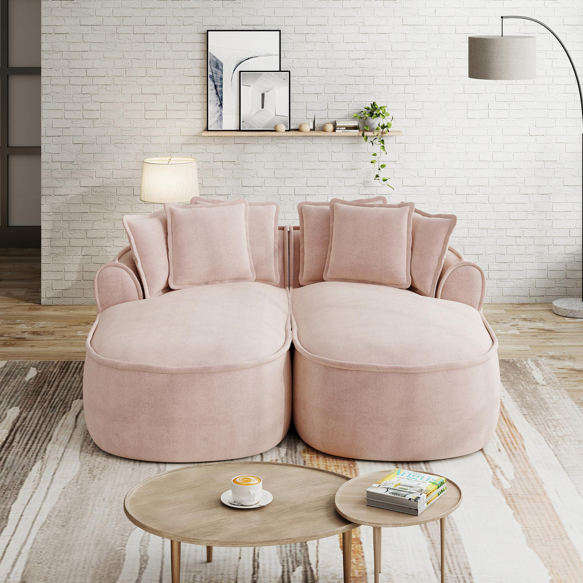 2-SITZER Sofa 184×164×67 cm aus Chenille-Stoff rahmenlos multifunktional, rosa - Rosa, Textil (164/67/184cm)