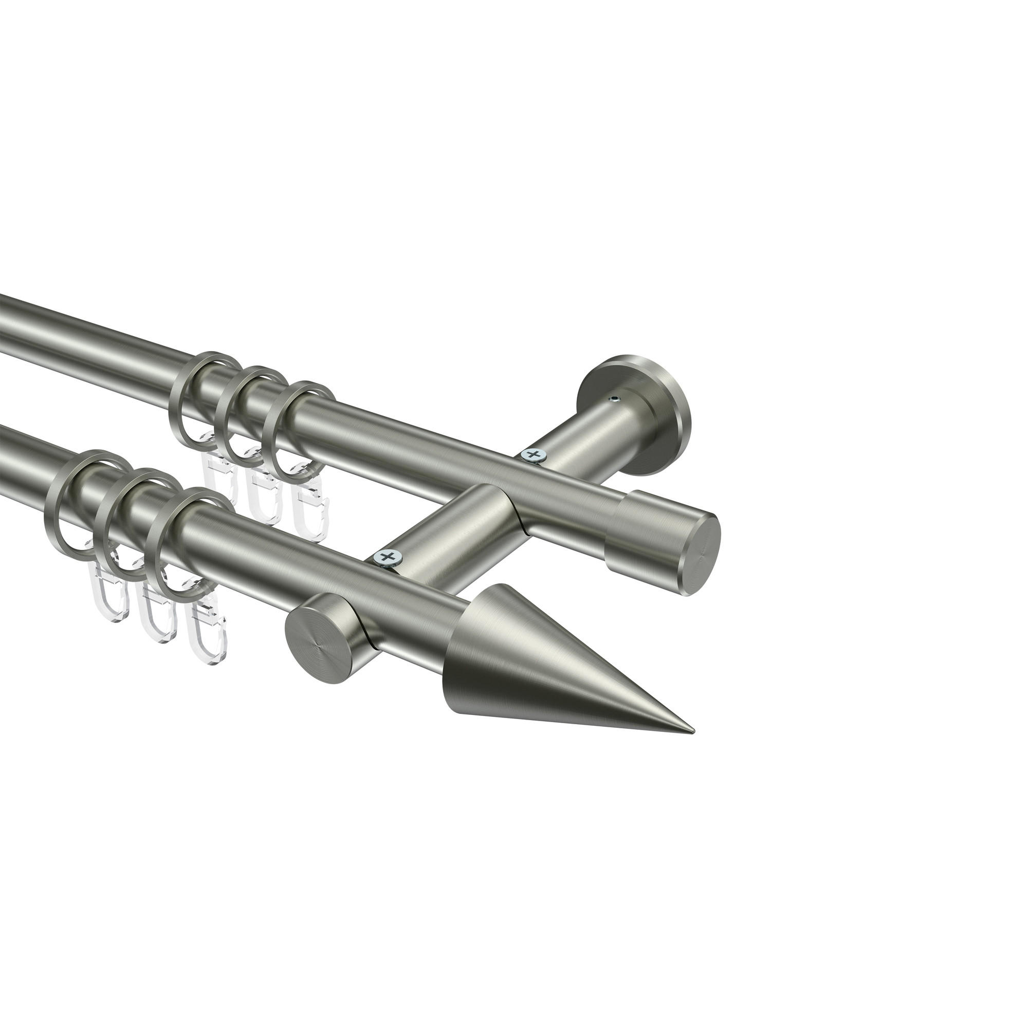 GARDINENSTANGEN-SET Platon Savio 280 cm (geteilt in 2 x 140 cm), 2-läufig, 20 mm Ø Edelstahl-Optik - Edelstahlfarben, Metall (280cm) - INTERDECO