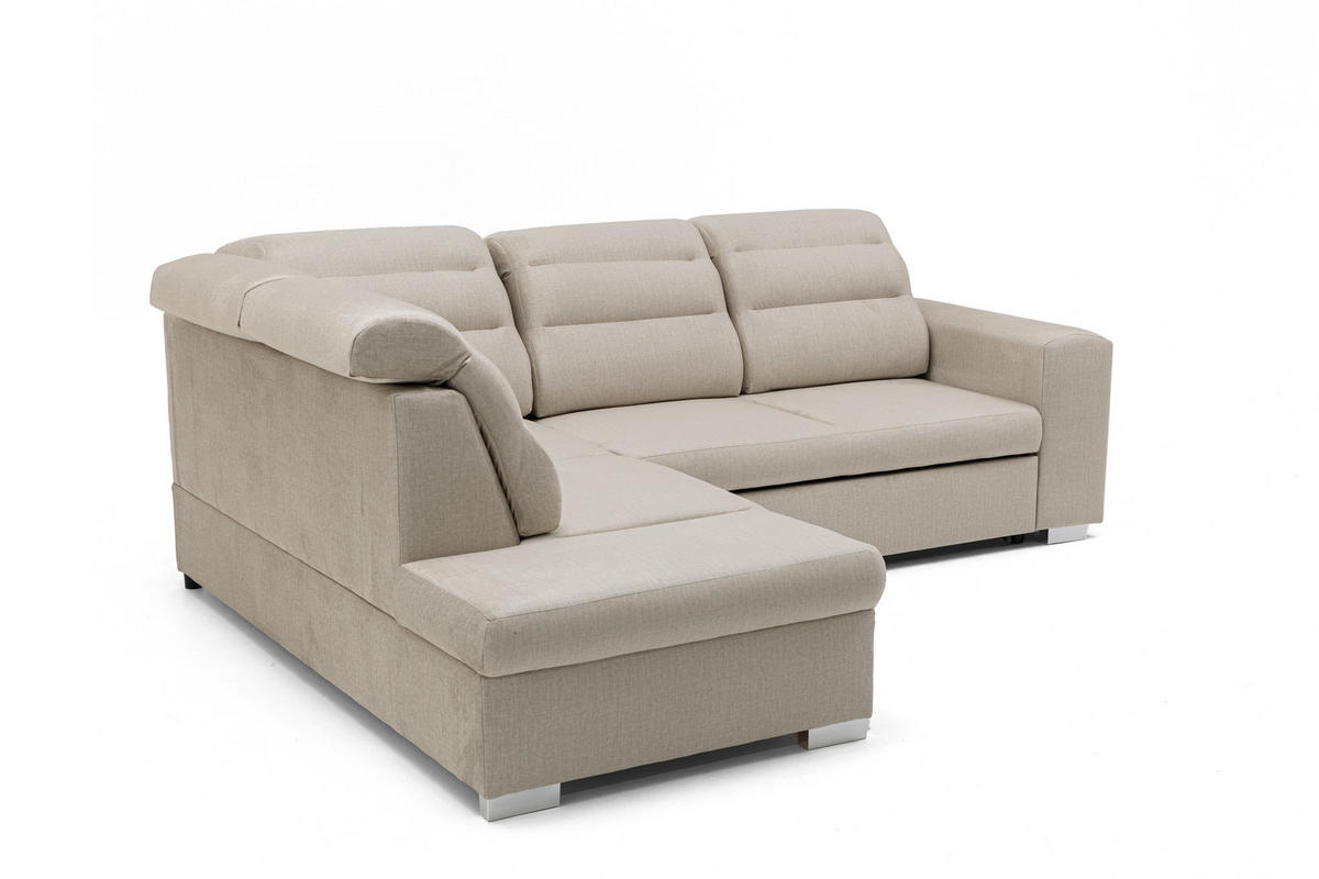 ECKSOFA CLOUD L Links mit Schlaffunktion 120x190 Velours Creme - Chromfarben/Creme, Holz/Kunststoff (202/260cm) - Muffo