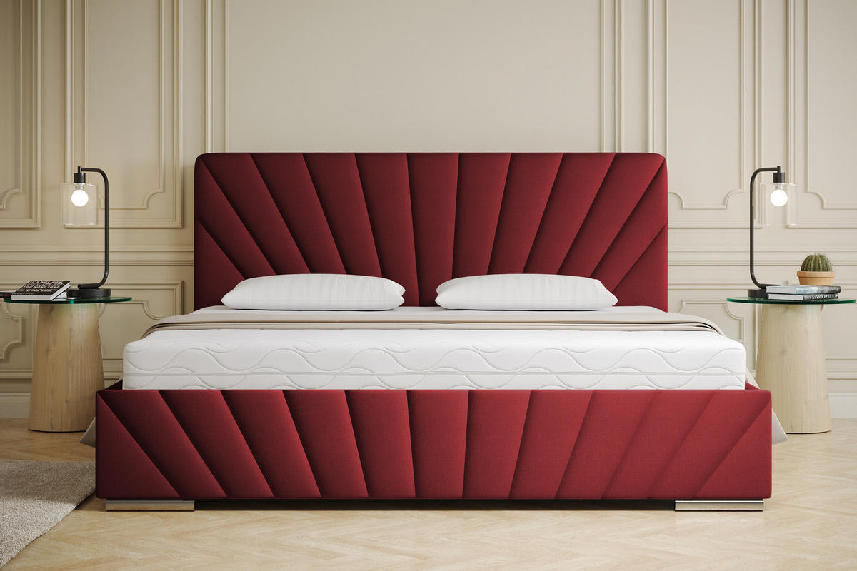 POLSTERBETT Ray 180 x 200 cm mit Bettkasten, Lattenrost und Taschenfederkernmatratze Pocket - Rot - Rot, Holz (180/206cm) - Panda Möbel