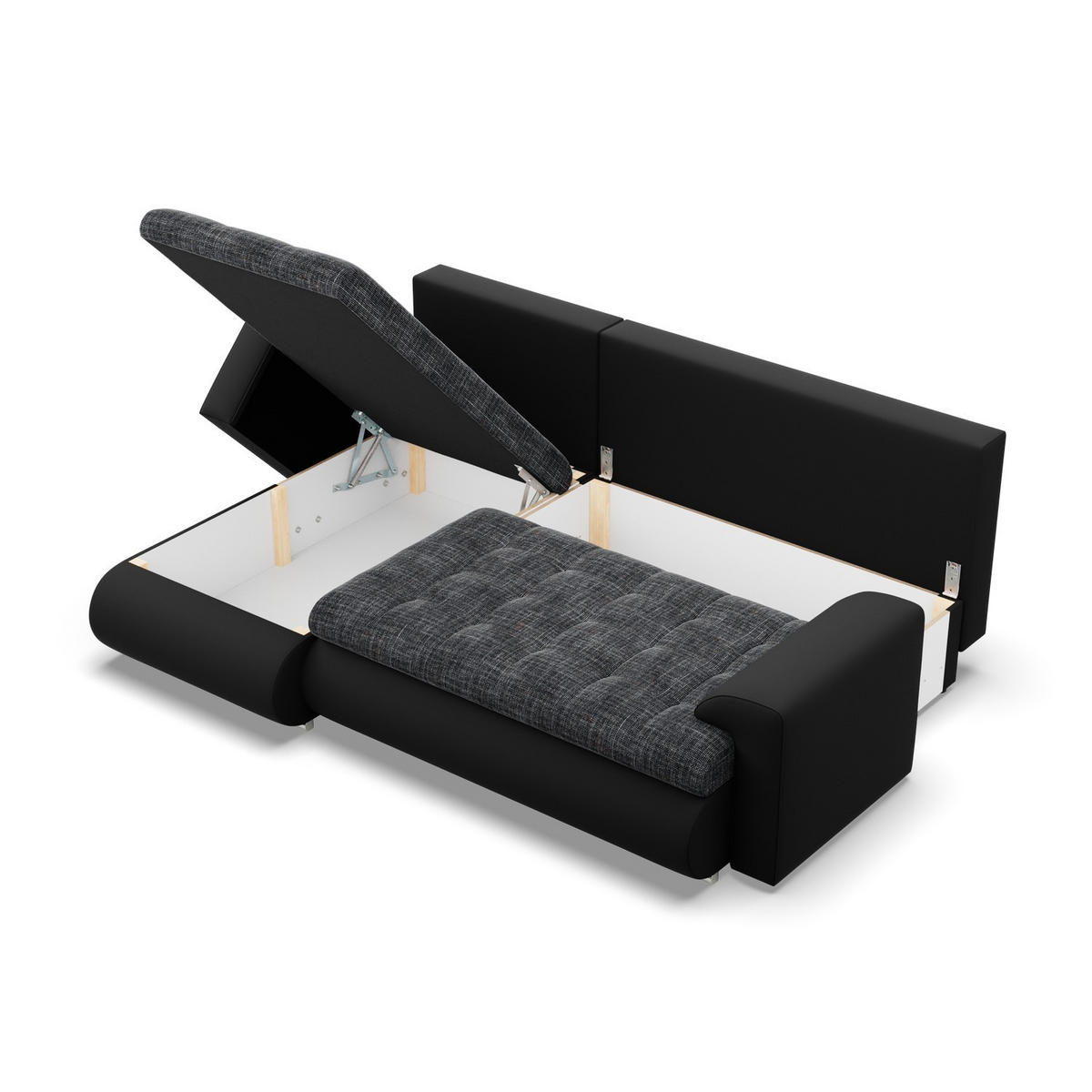 ECKSOFA LINKS MIT SCHLAFFUNKTION FORESTA, Schwarz + Schwarz - Schwarz, Textil (230/159cm) - Mebligo