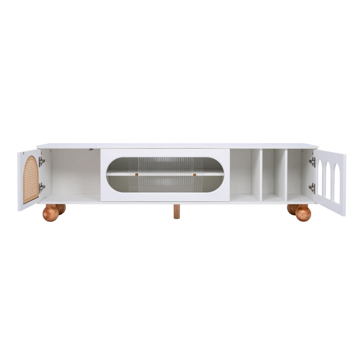 TV-LOWBOARD aus Holzwerkstoff 170x47x37 cm Weiß/Holzfarben mit Glastür und Stauraum - Weiß, Holzwerkstoff (170/37/47cm) - IVMEU