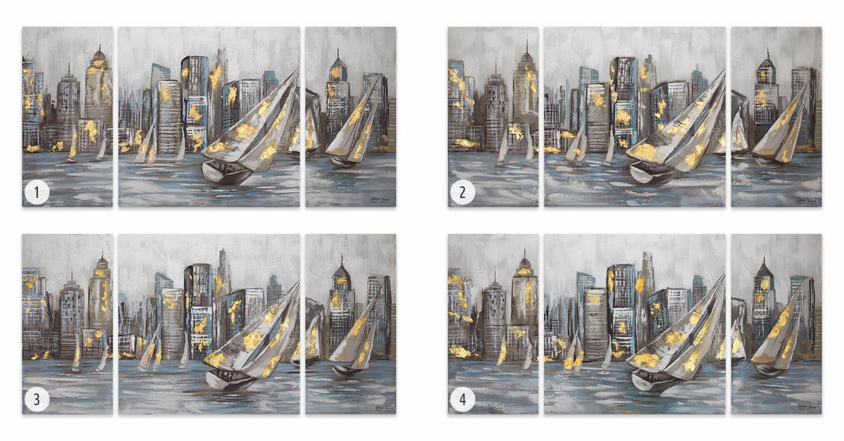 LEINWANDBILD 3-TEILIG Gelb 140/70 cm - Gelb/Grau, Textil (140/70cm) - KUNSTLOFT