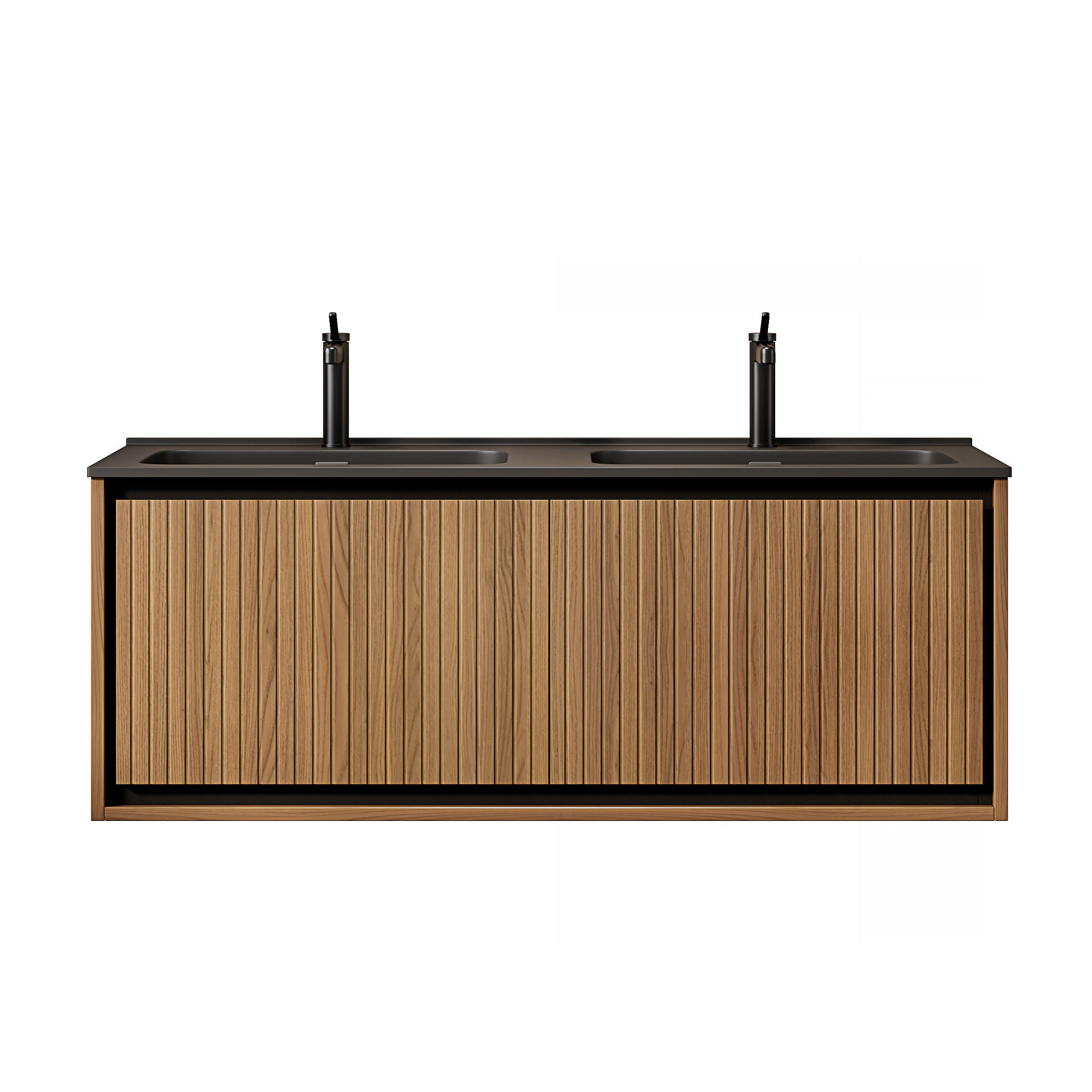 WASCHTISCHKOMBI Schwarz schwebend mit Doppelbecken - Eiche San Remo, Holzwerkstoff/Kunststoff (121/46.5/46cm) - Urban Meuble