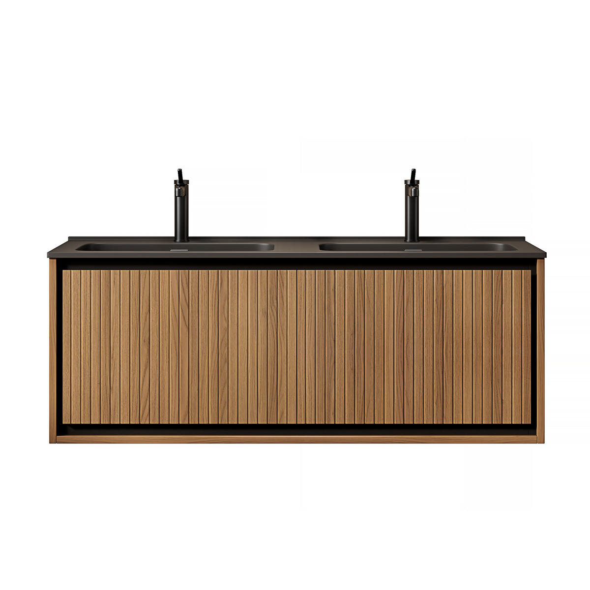 WASCHTISCHKOMBI Schwarz schwebend mit Doppelbecken - Eiche San Remo, Holzwerkstoff/Kunststoff (121/46.5/46cm) - Urban Meuble