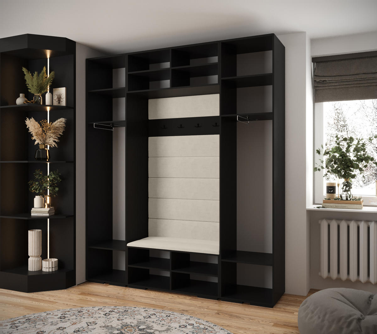 GARDEROBEN-SET 236,7/200/47 - Schwarz, Holz/Kunststoff (200/236.7/47cm) - Abiks Möbel