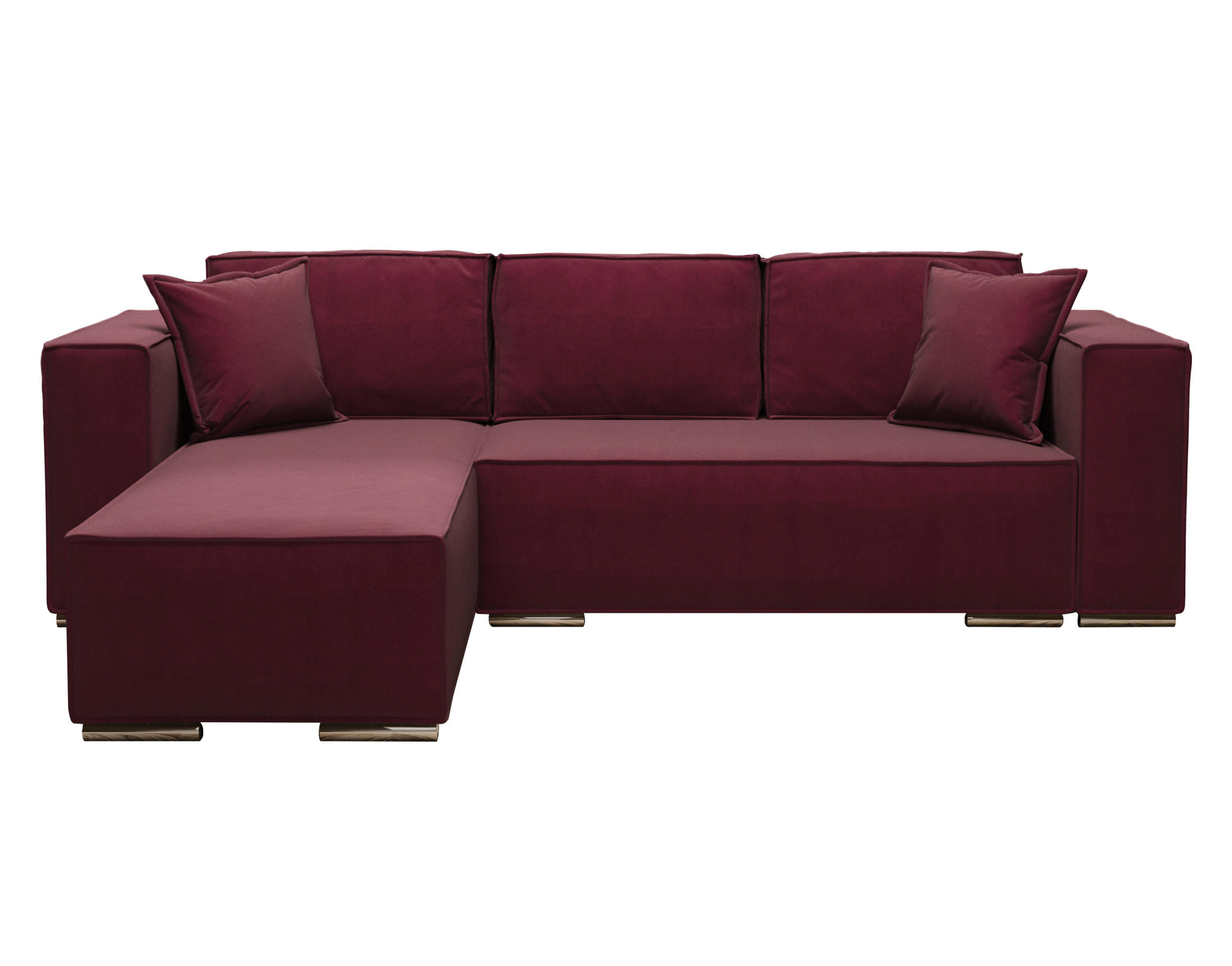 ECKSOFA L Form Vinoria Bordeaux 255/180/82 cm Links mit Schlaffunktion - Chromfarben/Bordeaux, Textil/Metall (180/255cm) - AX Living