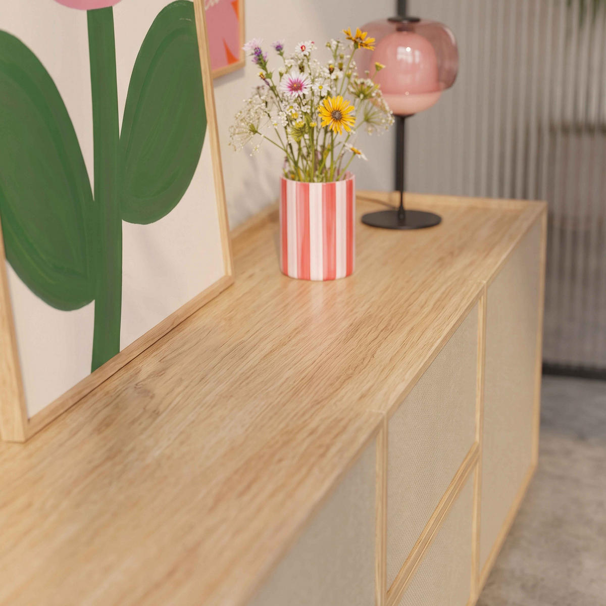 TV-MÖBEL, helle Holzoptik - Beige, Holz (150/40/40cm) - Oviala