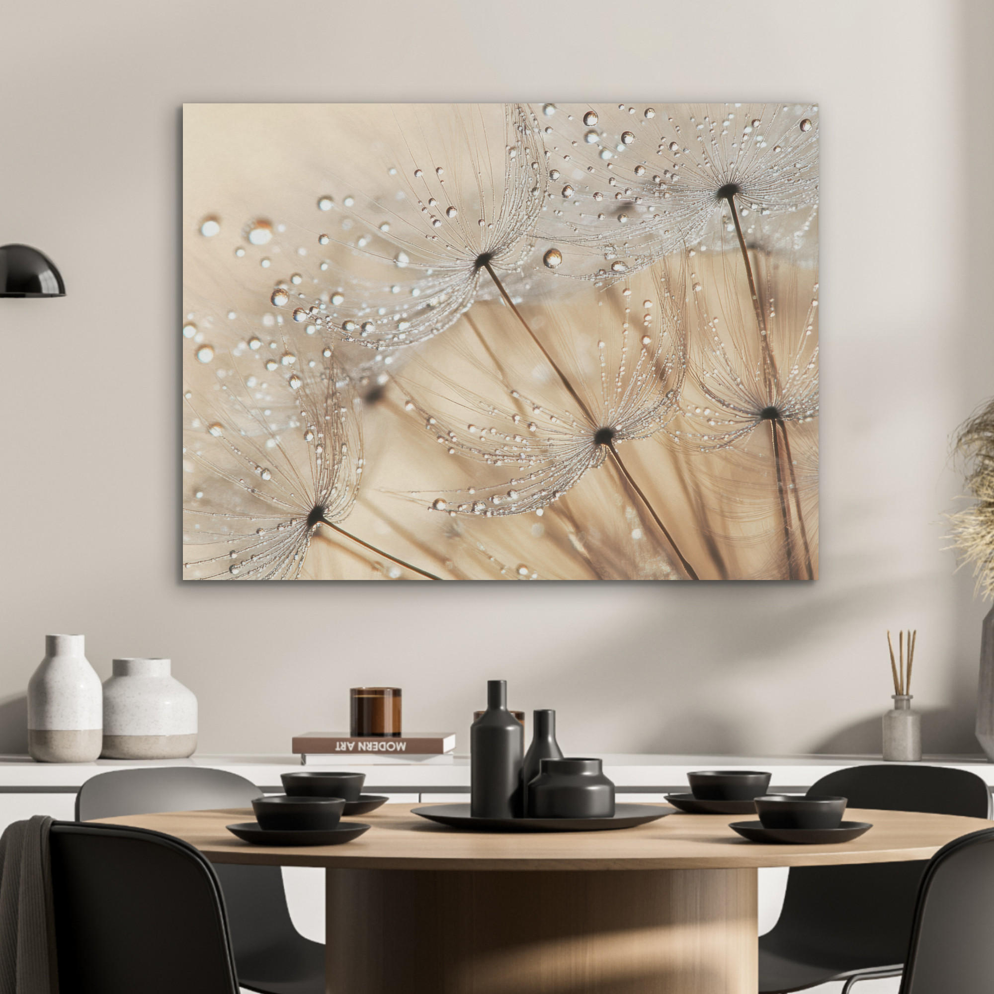 AKUSTIKPANEEL Löwenzahn - Abstrakt - Natur - Beige 80x60 cm - Braun, Textil (80/0.9/60cm) - MuchoWow