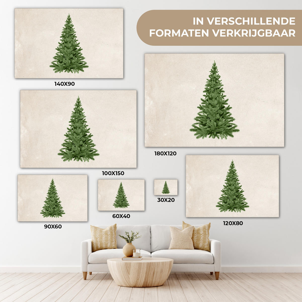 LEINWANDBILD Weihnachtsbaum - Grün - Weihnachten - Feiertage 30x20 cm - Olivgrün, Textil (30/20cm) - MuchoWow