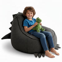 SITZSACK FÜR KINDER Dino 75/75/55 cm, weicher Bouclé 315 g/m², abnehmbarer Bezug, Steel Grey - Dunkelgrau, Textil (75/55/75cm) - Dreamroots