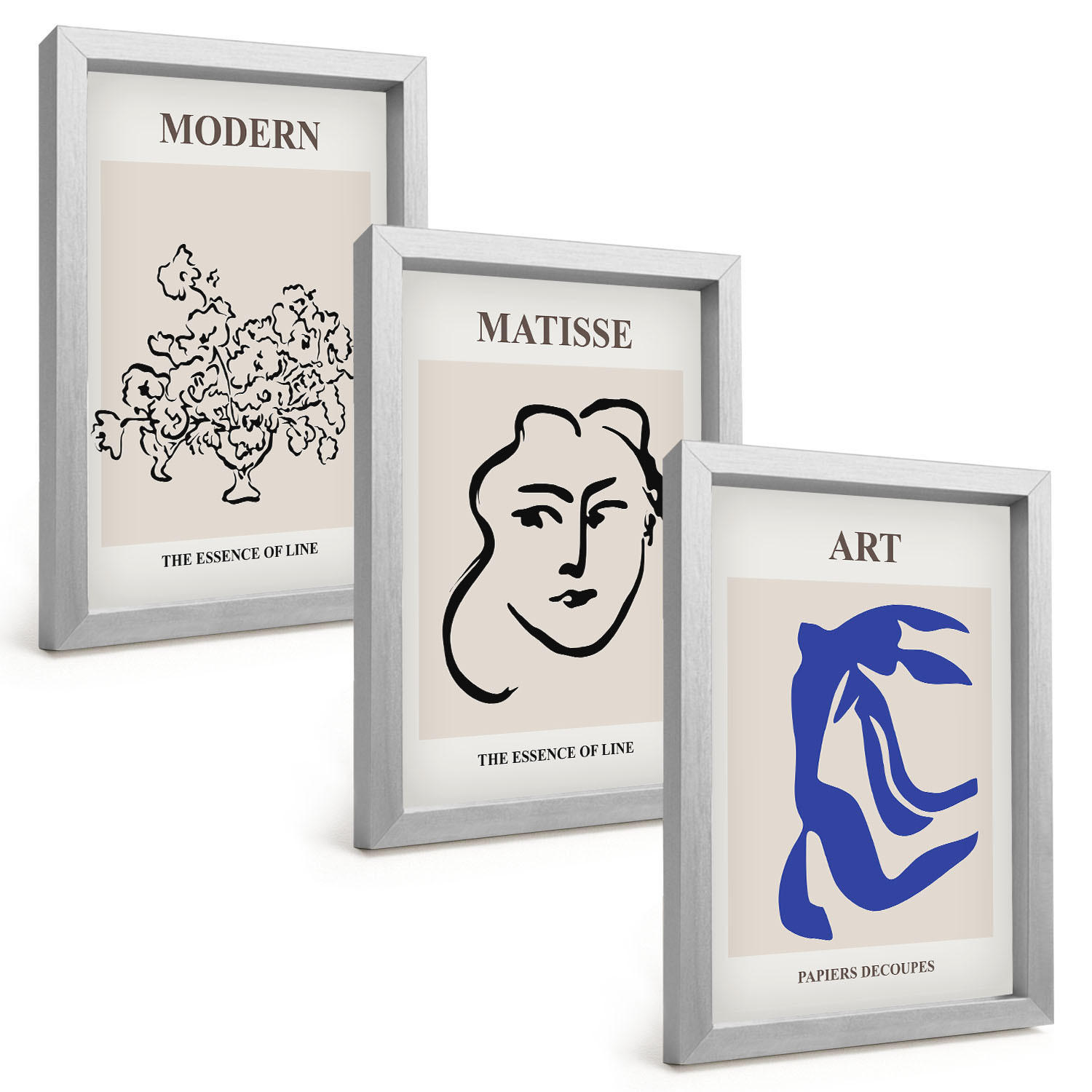 BILDER SET 3er Set - 20x30 cm Silberner Rahmen - Abstrakte minimalistische Poster - Silberfarben, Kunststoff (20/30cm) - TULUP