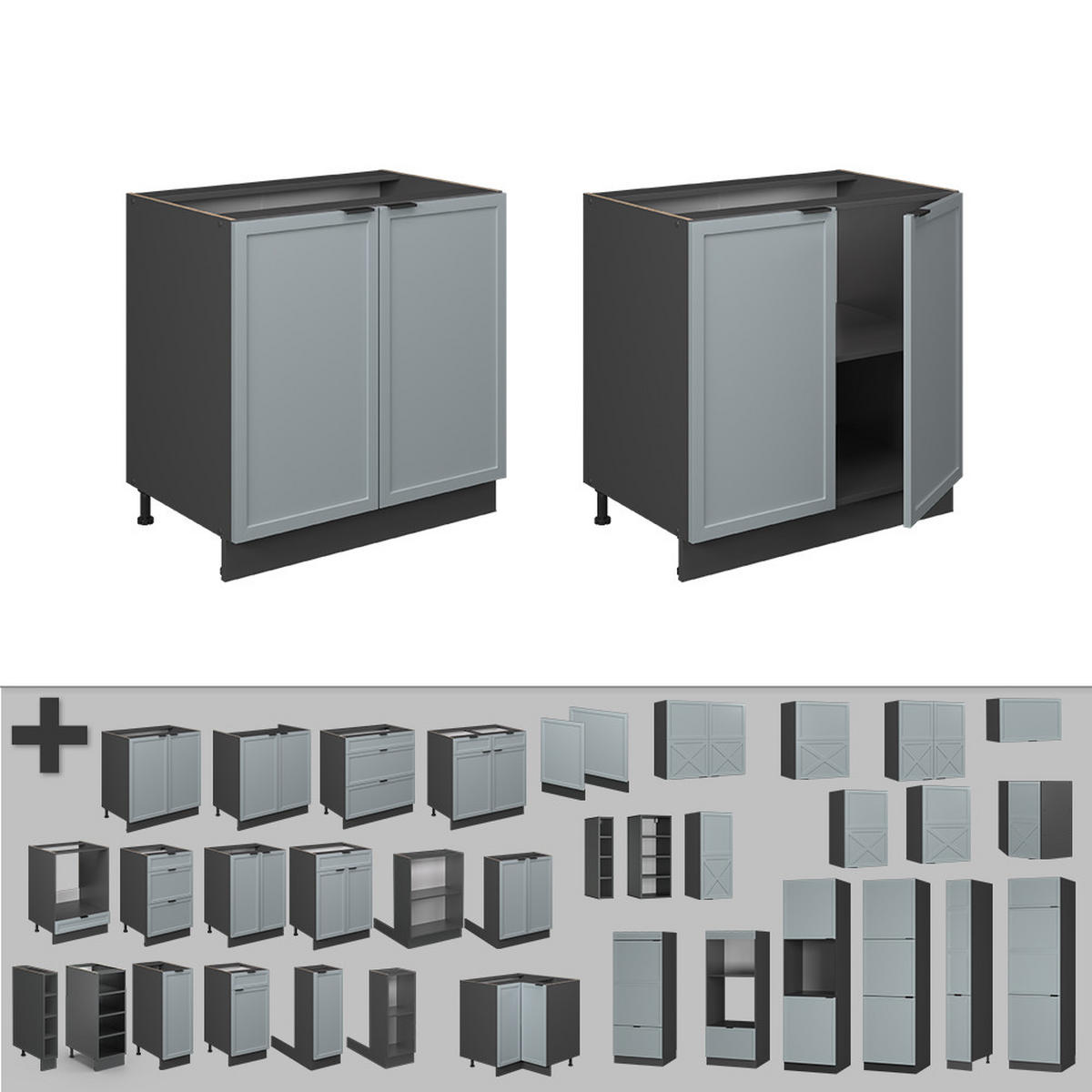 SPÜLENUNTERSCHRANK Fame-Line Hellblau-grau 80 cm mit Regal, ohne AP - Anthrazit/Blaugrau, Holzwerkstoff (80/82/51.6cm) - Vicco