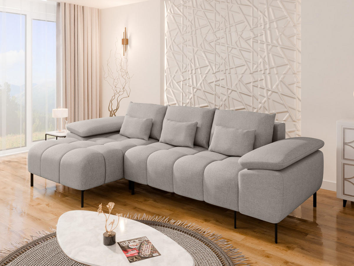 ECKSCHLAFSOFA 4-Sitzer DOLUS – Modernes Ecksofa mit Schlaffunktion Links montierbar , Hellgrau - Hellgrau, Holz (141/277cm) - Panda Möbel