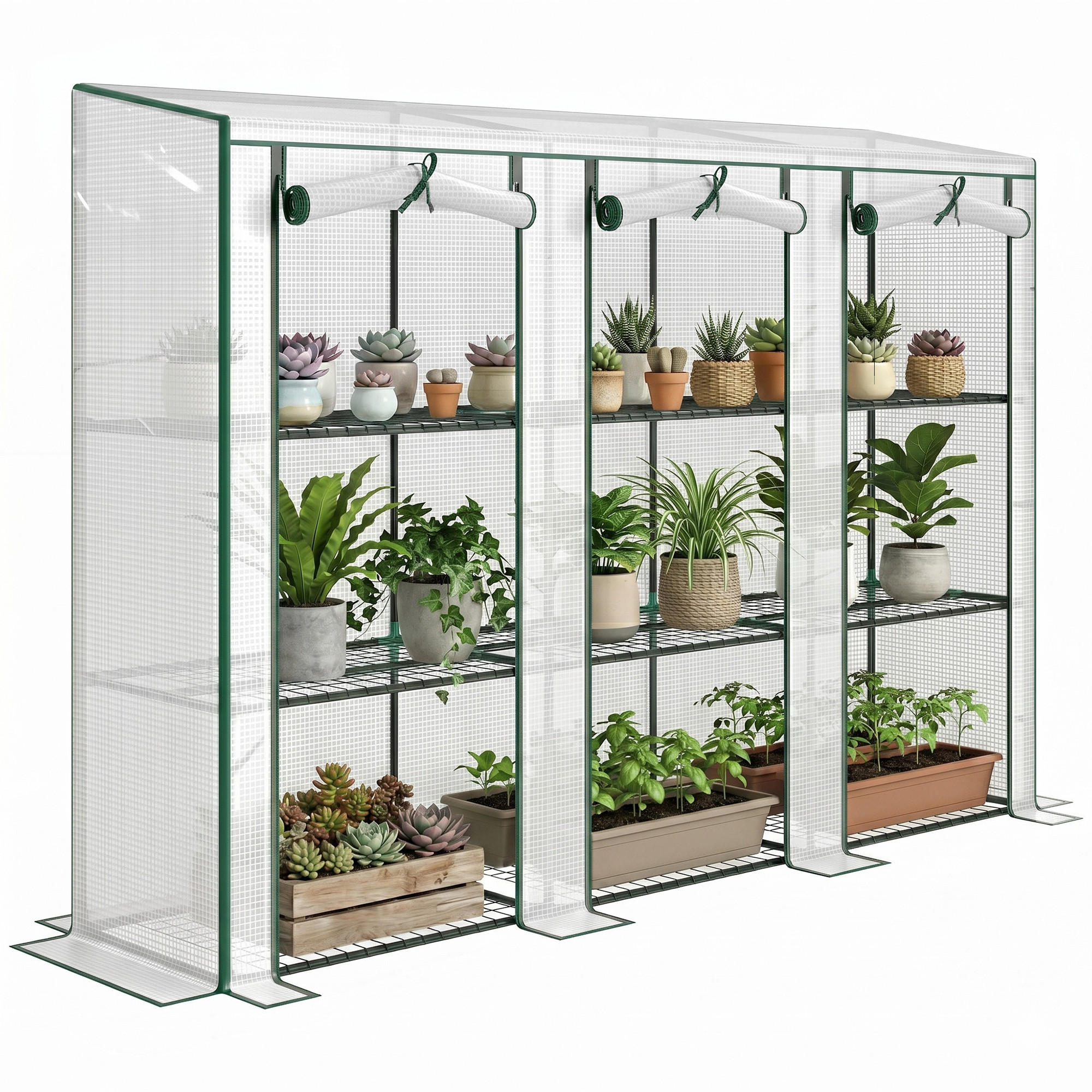 GEWÄCHSHAUS DE-12036 mit 3 Türen & 3 Etagen Weiß - Weiß, Kunststoff (46/151/215cm) - ComfortXL