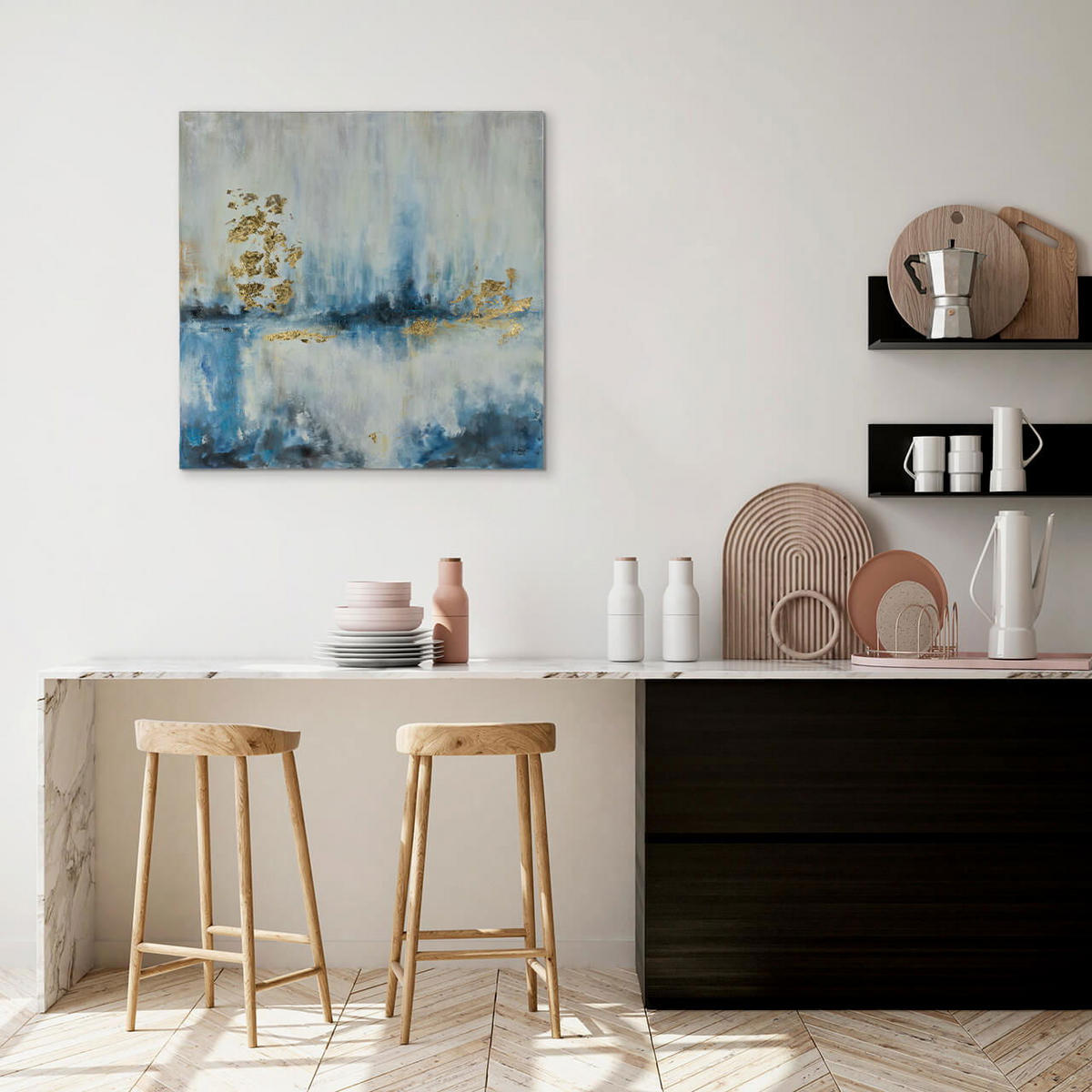 ACRYLBILD HANDGEMALT 80/80 cm - Blau/Beige, Holz/Textil (80/80cm) - KUNSTLOFT