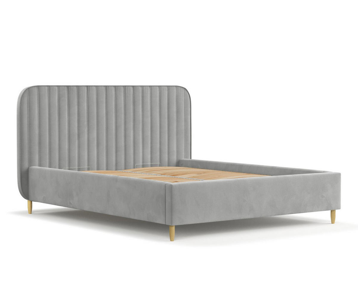 POLSTERBETT Noto Grau 120/200 cm im Samtstoff - Naturfarben/Grau, Holz/Holzwerkstoff (120/200cm) - Maison de Reve