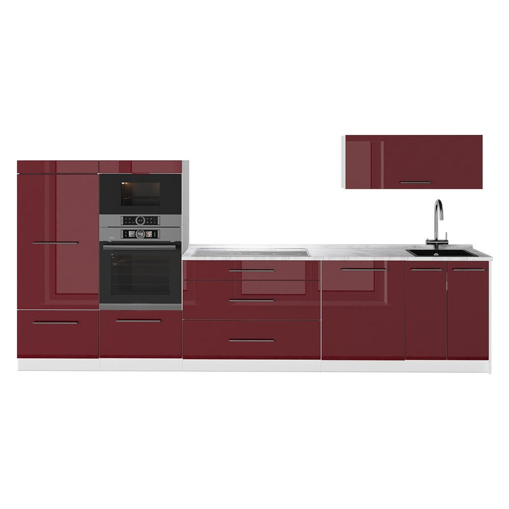 KÜCHENZEILE Fame-Line, Bordeaux Hochglanz/Weiß, 340 cm ohne Arbeitsplatte - Bordeaux/Weiß, Holzwerkstoff (340/153.6/51.6cm) - Vicco