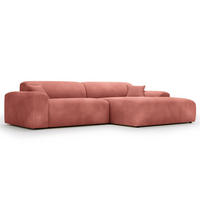 ECKSOFA mit Longchair - Cord - Schwarz/Altrosa, Kunststoff/Textil (284/178cm) - home24