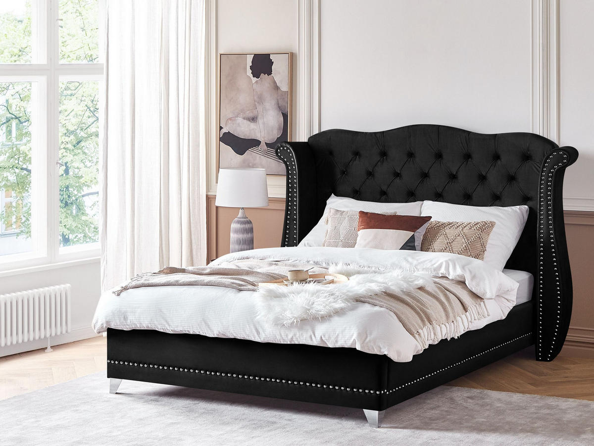POLSTERBETT 180/200cm Schwarz Ayette - Schwarz, Textil (180/200cm) - Beliani