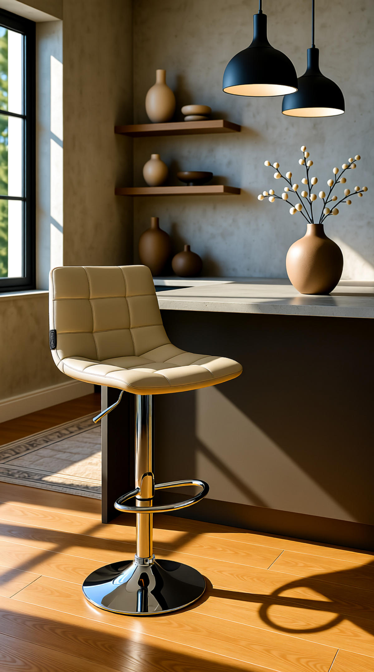 BARHOCKER James Kunstleder chrom creme - Chromfarben/Naturfarben, Kunststoff/Metall (43/108.5/46.5cm) - TPFLiving