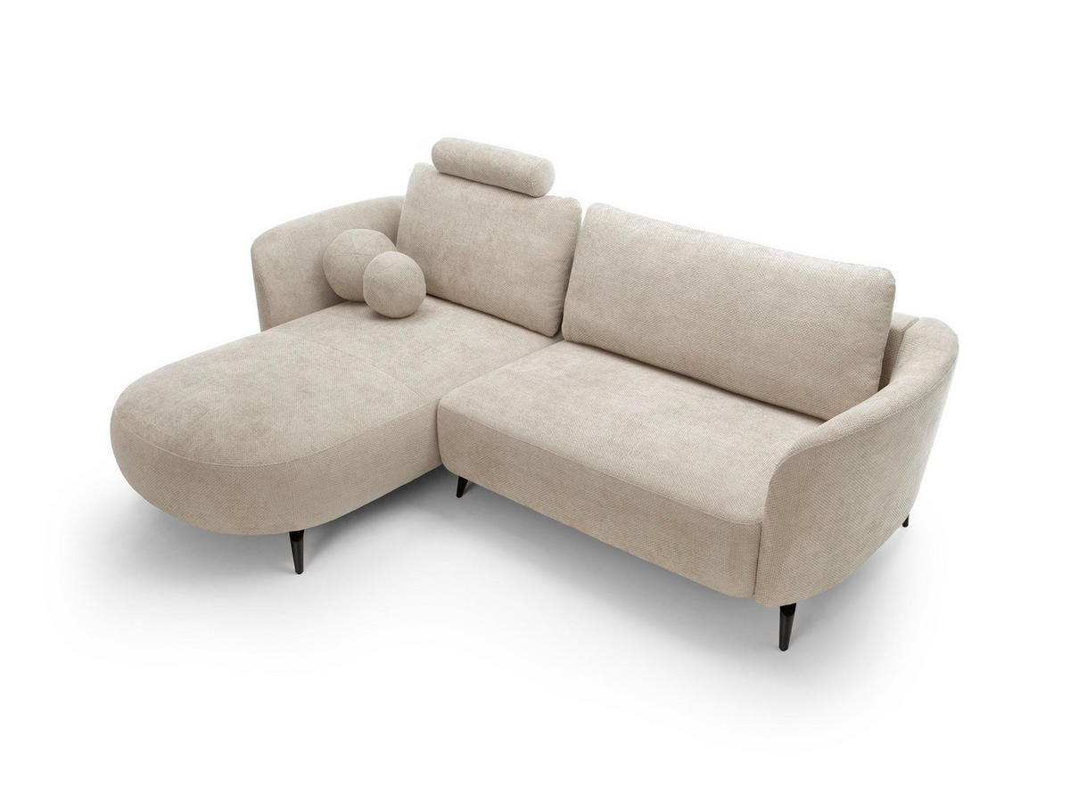 ECKSOFA VICO Beige Chenille mit Schlaffunktion - Beige, Holz (260/180cm) - MASSENO