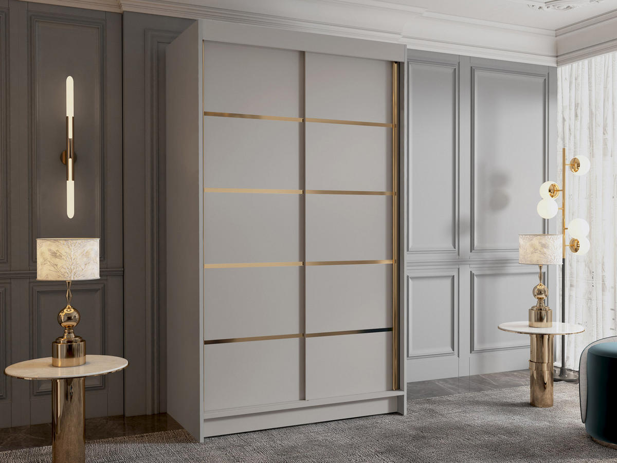 SCHIEBETÜRENSCHRANK Vigo IV - Goldfarben/Naturfarben, Holzwerkstoff/Metall (100/200/58cm) - MIRJAN24