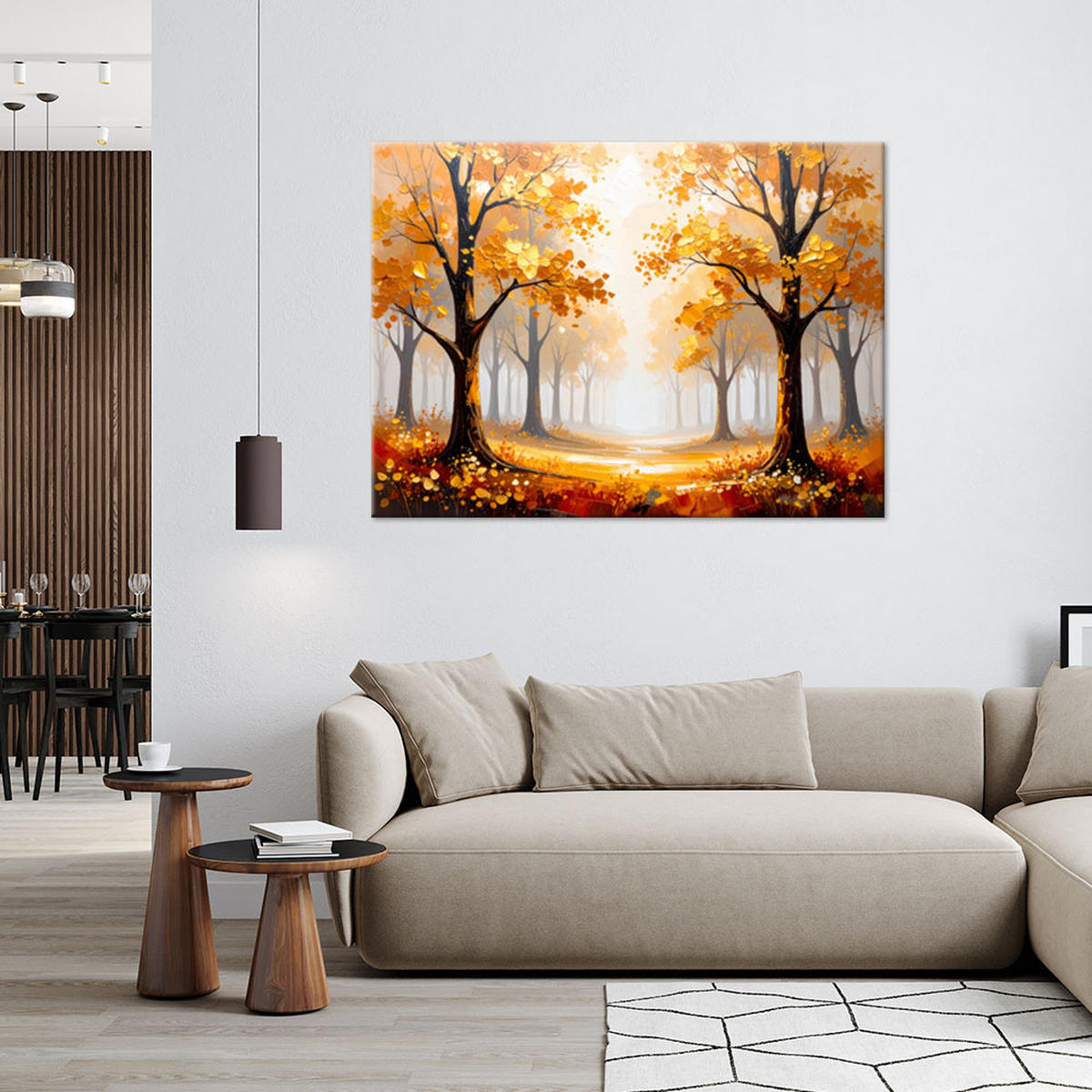 LEINWANDBILD Goldene Bäume im Park Landschaft 120x80cm - Goldfarben, Textil (120/80cm) - Feeby