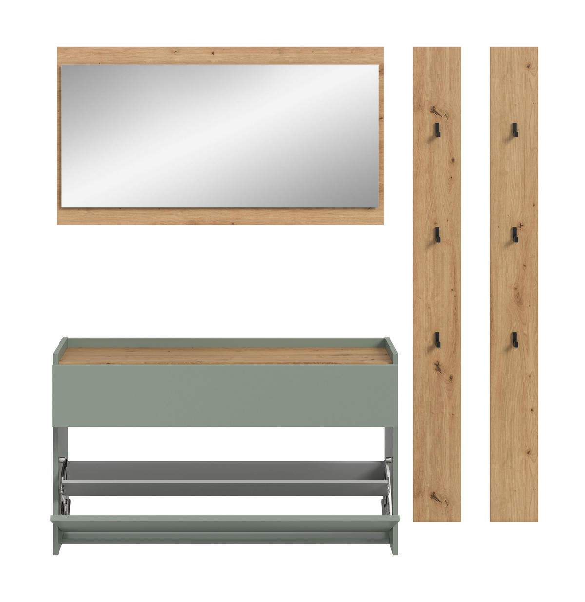 GARDEROBEN-SET DRIVE 4-tlg. (B/H/T: ca. 172/192/32 cm) in Salbei/Salbei - Salbeigrün, Holzwerkstoff (172/192/32cm)