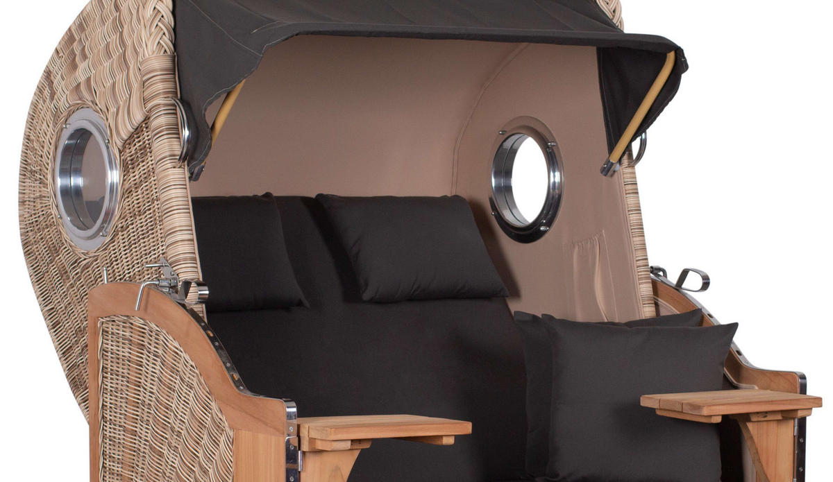 STRANDKORB Düne 2-Sitzer Teak Shell - Schwarz/Braun, Holz/Metall (125/170/80cm) - Mr. Deko