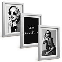 BILDER SET 3er Set - 20x30 cm Silberner Rahmen - Stilvolle Porträts von Frauen mit Brille - Silberfarben, Kunststoff (20/30cm) - TULUP