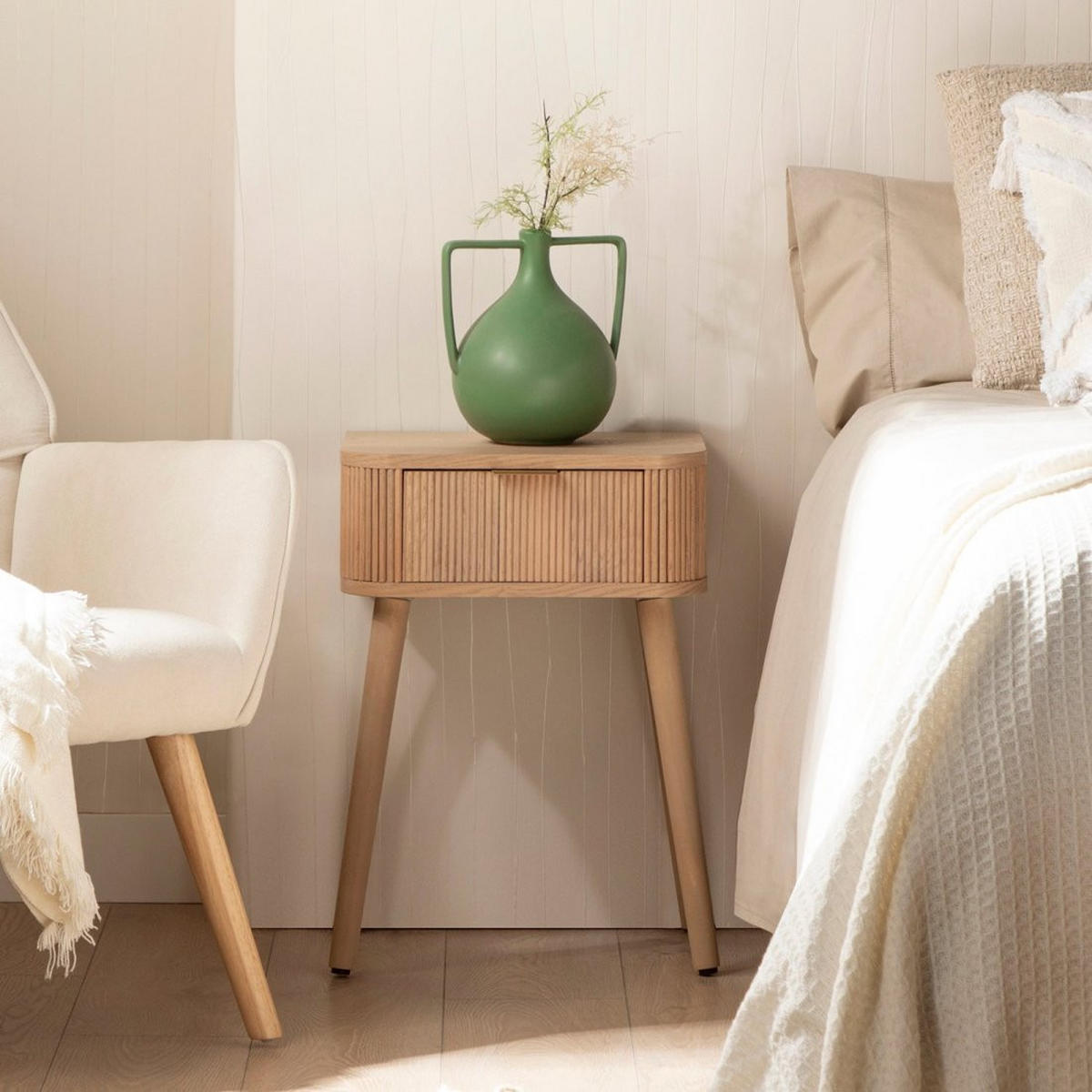 NACHTTISCH MIT 1 SCHUBLADE Mina Natürlich 40 cm x 55 cm 2er-Set - Naturfarben, Holzwerkstoff (40/55/30cm) - Klast Home