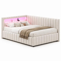 POLSTERBETT 140/200 mit LED, USB, Rückenlehne und Lattenrost in Beige - Beige, Holzwerkstoff/Textil (140/200cm) - EVRYAE