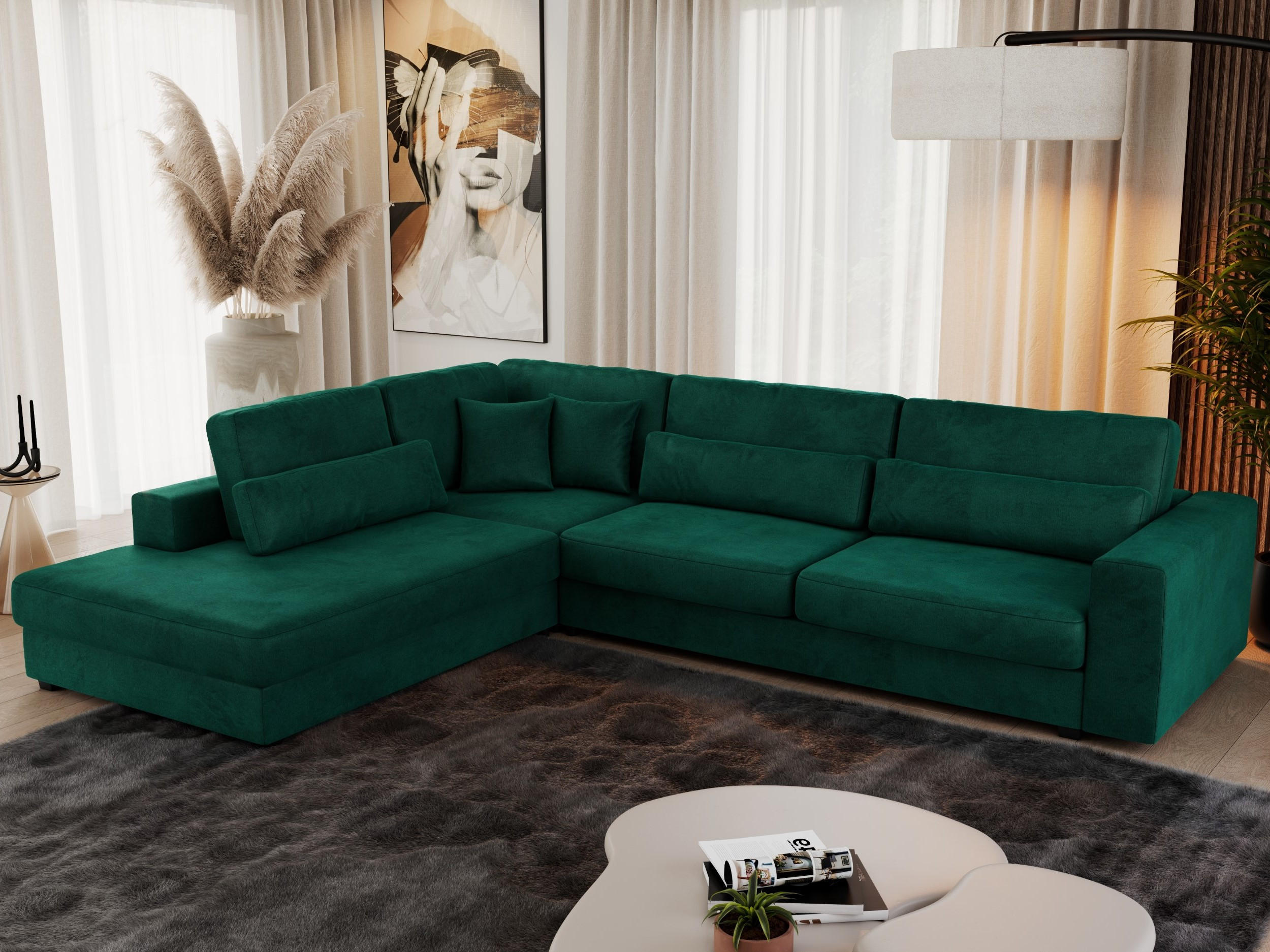 ECKSOFA Savona Dunkelgrün Velvet - links - Dunkelgrün/Schwarz, Kunststoff/Textil (316/249cm) - MKS
